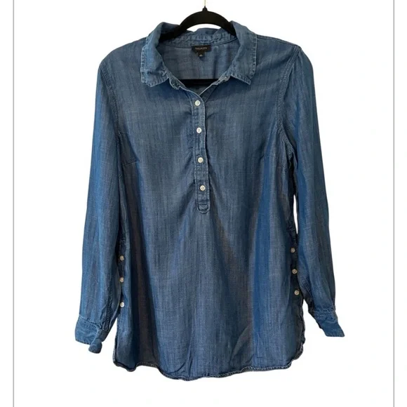 Talbots Denim Nautical Cottagecore Top With Button Detail On The Side Size M - Picture 2 of 11